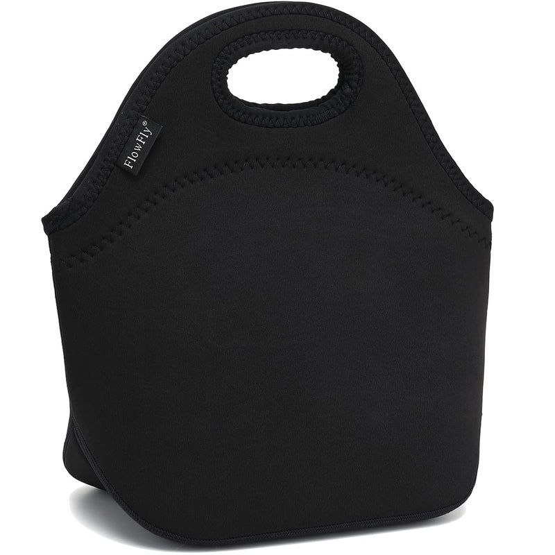FlowFly Neoprene kids Lunch box Insulated Soft Bag Mini Cooler Thermal Meal Tote Kit for Boys, Girls,Men,Women,School,Work, Office,Black - Image 1